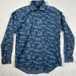 Polo Ralph Lauren Indigo Camo Button Shirt Men’s Large Blue Chambray
